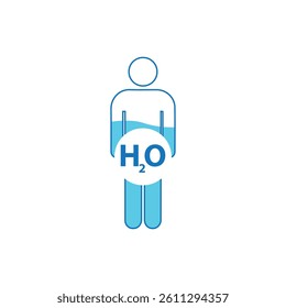 outline stick figure like water percentage level. concept of daily fluid intake for man, woman or kids. flat cartoon trend modern blue logo graphic design illustration isolated on white background