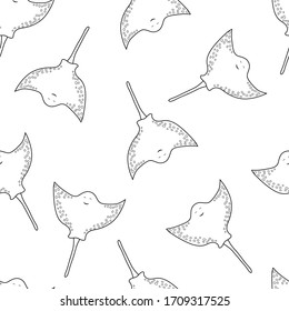 Outline stingray pattern design. Devil fish pattern. Undersea vector background. Doodle pattern design with stingrays. Hand drawn stingray pattern