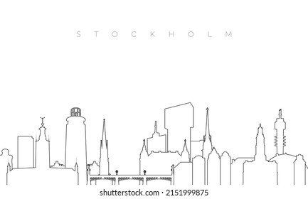 Outline Stockholm skyline. Trendy template with Stockholm city buildings and landmarks in line style. Stock vector design. 