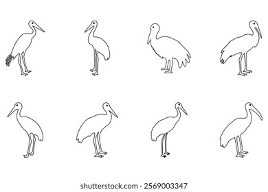 Outline Stork Bird Illustration Design Set