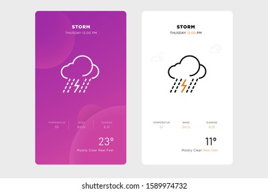 outline storm icon design concept on white and purple backgrounds. vector weather icon and web element for mobile applications