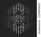 Outline straight and grunge old geometric ancient runic vertical symbols. Background with lines signs amulet