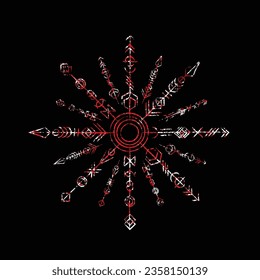 Outline straight and grunge old geometric ancient runic vertical symbols. Background with lines signs amulet