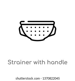 outline strainer with handle vector icon. isolated black simple line element illustration from bistro and restaurant concept. editable vector stroke strainer with handle icon on white background