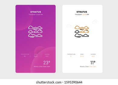 outline stratus icon design concept on white and purple backgrounds. vector weather icon and web element for mobile applications