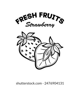 Outline Strawberry Fruit Icon for Brochures, Banners, Restaurant and Menu