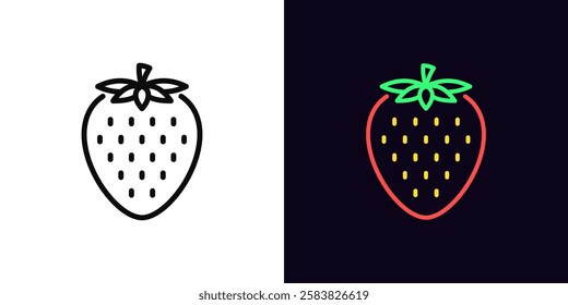 Outline strawberry icon, with editable stroke. Strawberry fruit with leaf, outline silhouette. Ripe berry fruit, strawberry garden, organic food, fruit diet, summer vitamins, health food. Vector icon