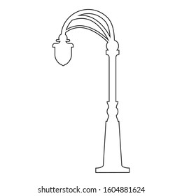 Outline street light silhouette isolated on white background. Vintage street lights. Elements for landscape construction. Vector illustration for any design.