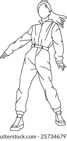 outline of a street model. a woman who is doing martial arts. female model posing in fighting style