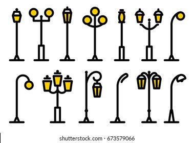 Outline streetlight icons collection. Isolated parks design element vector illustration.