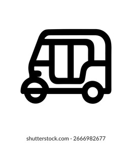 Icono minimalista del Transporte del vehículo de pasajeros del rickshaw auto del movimiento del contorno