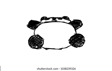 Outline Stroke Bear Panda. Illustration with animals of China. Hand drawing of wildlife. Vector illustration art. Black and white. Design for fabrics, paper, textiles, fashion.