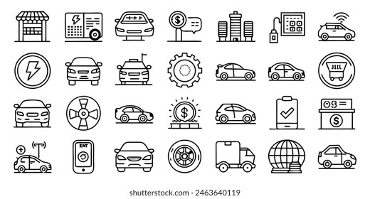 outline stroke icon set for automobile and car flat icons design