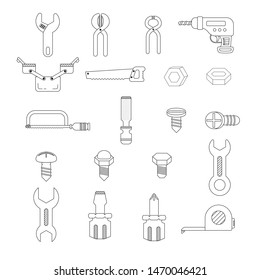Outline stroke Mechanic equipment icon set. engineering tools. flat design cartoon concept. thin line. vector ,illustration