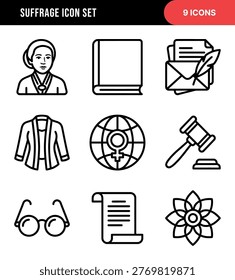 Outline Stroke Suffrage Movement Icon Set Political Collection