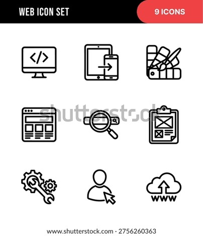 Outline Stroke Web Development and Design Icon Set Collection
