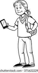 Outline Student With Mobile Phone