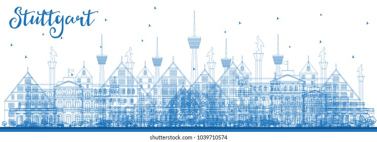Outline Stuttgart Germany City Skyline with Blue Buildings. Vector Illustration. Business Travel and Tourism Concept with Historic Architecture. Stuttgart Cityscape with Landmarks.