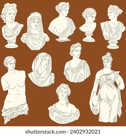 Outline Style Aesthetic Roman Statue Illustration