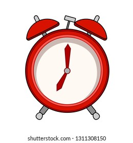 Outline style alarm clock. Red table clock line design. Vector illustration isolated on white background.