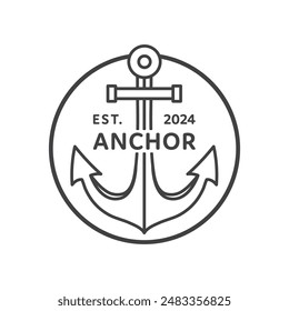 Outline style anchor logo design isolated on white background