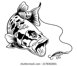 outline style bass fishing vector illustration