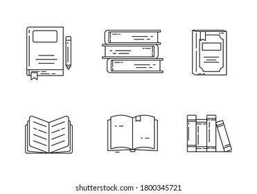 Outline style of book icon collection. Set of book concept vector illustration isolated on white background