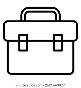 Icono de maletín de estilo de contorno con asa y cierres sobre un fondo blanco ideal para ilustrar conceptos de negocios o viajes.