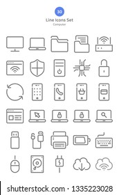 Outline style computer icons set.