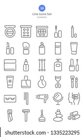 Outline style cosmetics icons set.