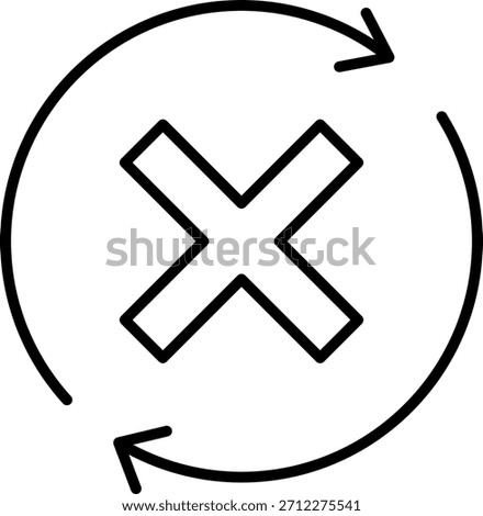 Outline style cross mark in refreshing cycle icon, vector illustration, reset or undo error.