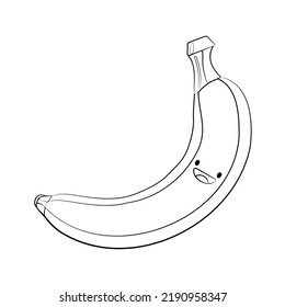 Outline Style cute Banana Vektorsymbol einzeln auf weißem Hintergrund. Cartoon-Aufkleber. Kawaii lächelnd Essensgrafik. Flacher Cartoon-Umriss-Stil. Farbseite.