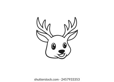 outline style deer head logo vector, simple minimalist deer