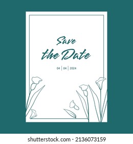 Outline Style Design Flower Leaf Wedding Frame Greeting Invitation Card