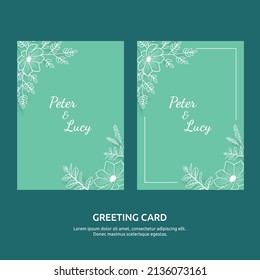 Outline Style Design Flower Leaf Wedding Frame Greeting Invitation Card