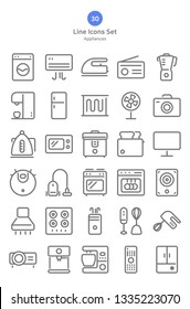 Outline style electric appliances icons set.