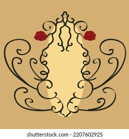 outline style frame with red rose template .victorian frame concept 