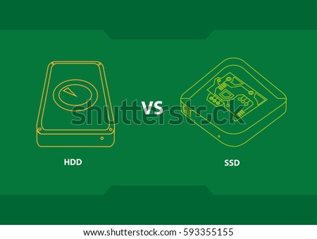 Outline style HDD Vs SSD. Hard disk Drive versus  Solid State Drive. Editable Clip Art.