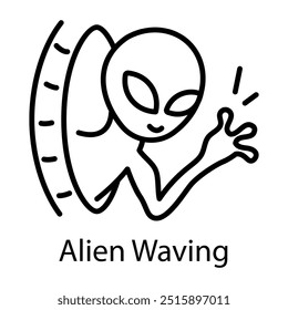 An outline style icon of alien waving 