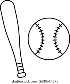 Outline style icon of baseball bat and ball