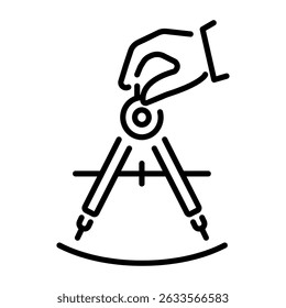 Un icono de estilo de contorno de la brújula de arco