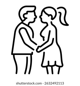 An outline style icon of couple kissing