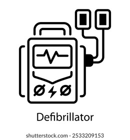 An outline style icon of defibrillator
