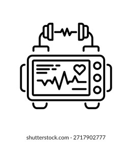 Un icono de estilo de contorno de la máquina desfibriladora