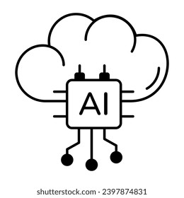 Outline style icon depicting ai cloud 