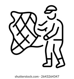 An outline style icon depicting cast net