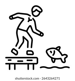 An outline style icon depicting catching fish