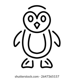 An outline style icon depicting christmas penguin