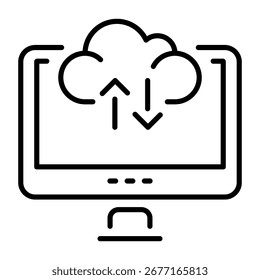 Un icono de estilo de contorno que representa la transferencia de la nube