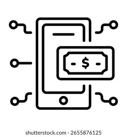 Un icono de estilo de contorno que representa la billetera digital